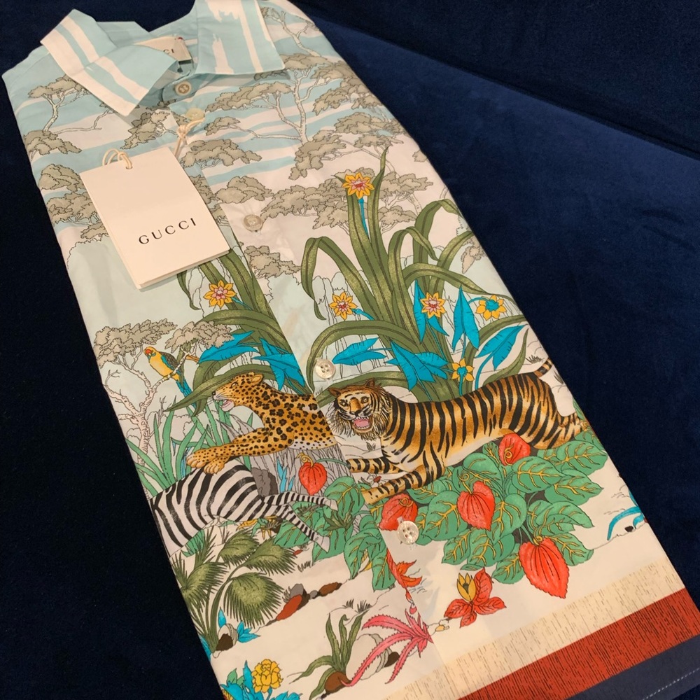Gucci boys savanna printed short sleeve button down shirt